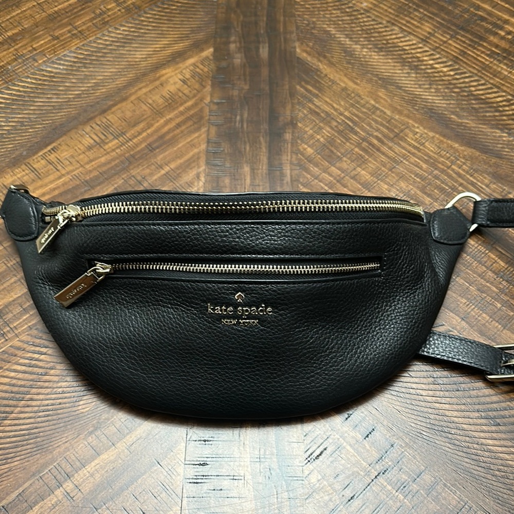 Kate Spade Black Belt Bag with Gold Zippers